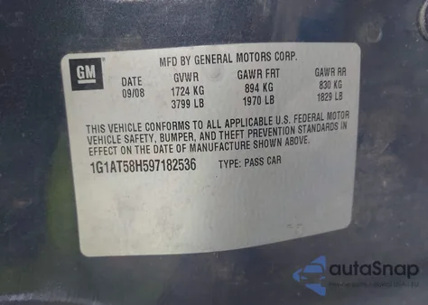 2009 Chevrolet Cobalt Lt z USA, uszkodzony, nr VIN 1G1AT58H597182536